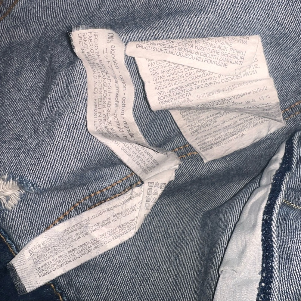 Zara distressed denim jacket with saying on the back, size M - Picture 6 of 8